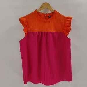 Emory Rose Blouse Ruffle Sleeveless Top Size 2XL Pink Orange Color Block